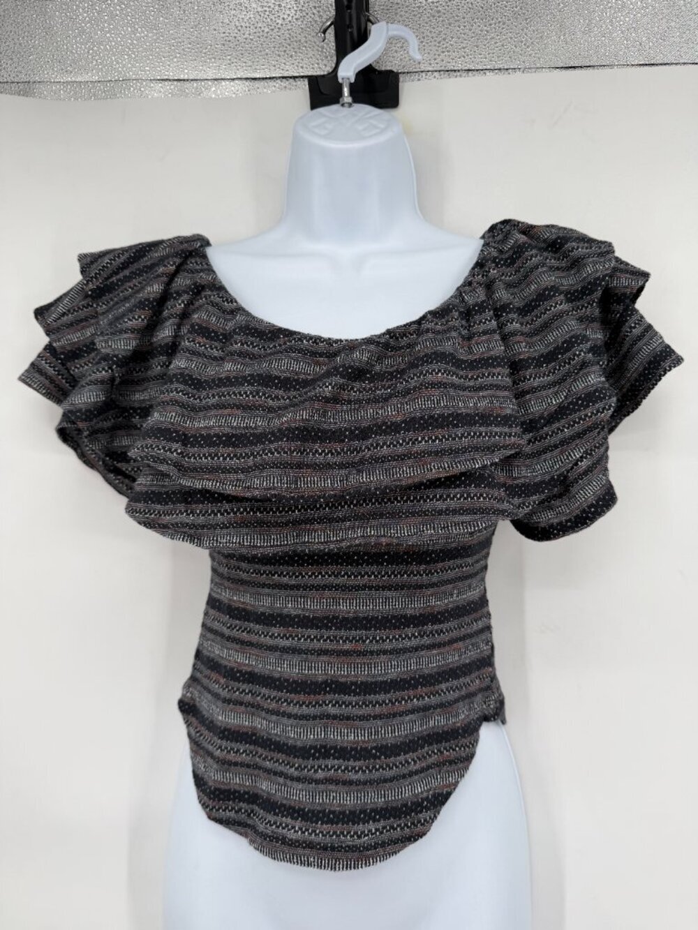 Free People Black Boho Ruffle Flutter Sleeve Knit Top Women's XS